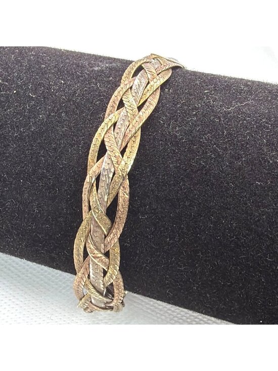 Milor Jewelry - VTG Milor Italy 925 Sterling Silver Tri Color Braided Herringbone Bracelet 7"